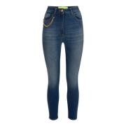 Skinny Jeans i Strækbart Bomuld med Gylden Metal Kæde