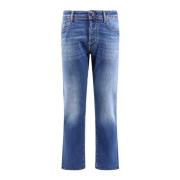 Blå Stretch Bomuld Jeans med Baglogo Patch