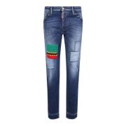 Blå Slim-Fit Jeans med Hækledetalje