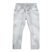 Grå Børne Jeans med Multifarvet Splatter Detalje