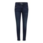 Slim-Fit Dark Blue Jeans med Sidelommer og Cool Detaljer