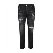 Sorte Slim Fit Jeans med Ripped Detaljer