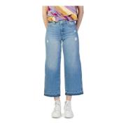Blå ensfarvet Jeans med lynlås og knaplukning