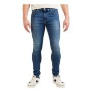 Blå Zip/Knap Herre Jeans med Lommer