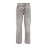 Grå Denim Jeans Distressed Finish